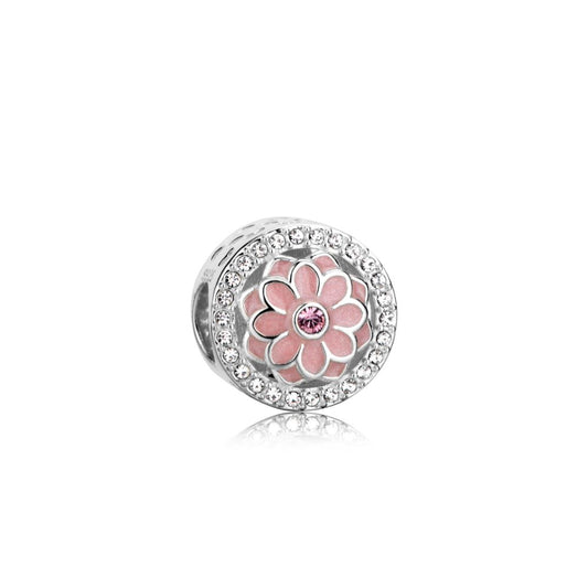 Polo Exchange, Woman Jewelries, Sterling Silver & Swarovski Crystal & Pink Enamel Ball Charm