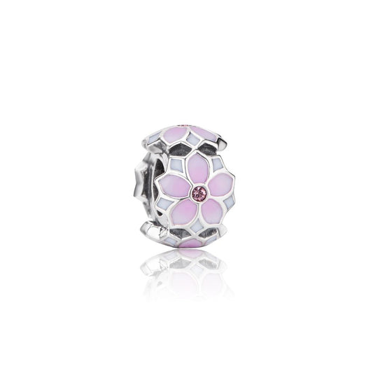 Polo Exchange, Woman Jewelries, Sterling Silver & Swarovski Crystal & Pink And White Enamel Charm
