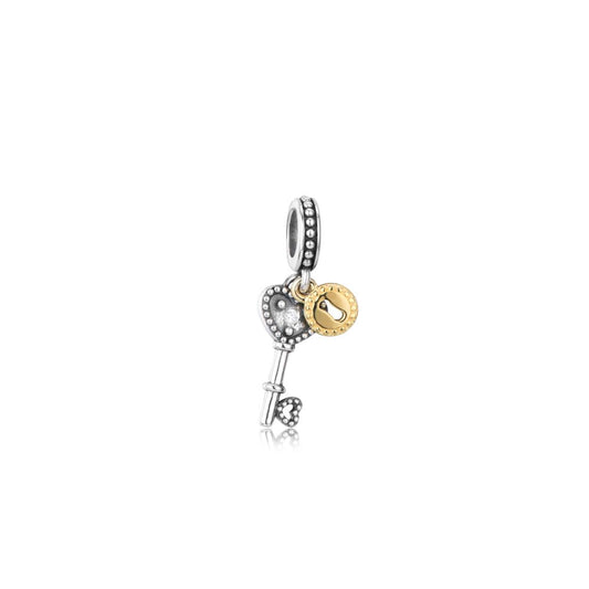 Polo Exchange, Woman Jewelries, Sterling Silver & 14K Yellow Gold Plating & Cubic Zircon Key Charm