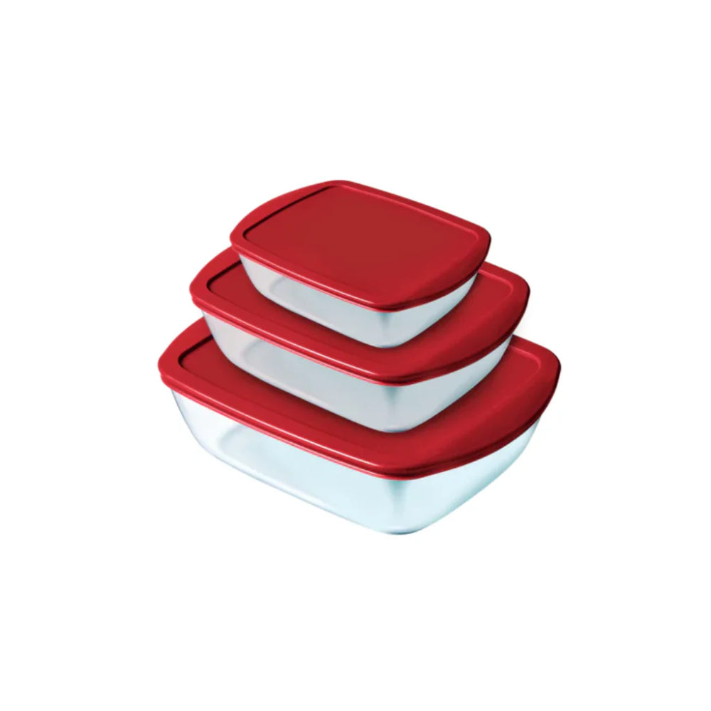 Pyrex Cook - Store Rectangular With LID, Set Of 3 RED, PYR-913S660