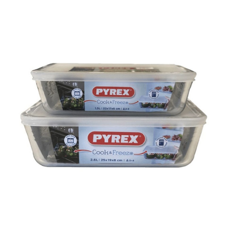Pyrex, Cook & Freeze Set 2 Rectangular Containers With Lid
