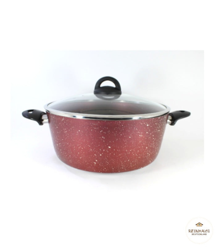 Reinhaus, Red Aluminium Non Stick, Teflon Granite Outside and Inside 24 cm Granite Deep Pot with Lid Color Red