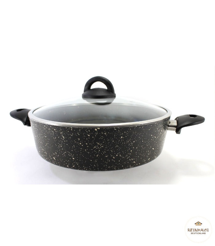 Reinhaus, Grey Aluminium Non Stick, Teflon Granite Outside and Inside 28 cm Granite Shallow Pot with Lid Color Grey