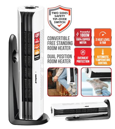 Sanford Japan, Convertible Free Standing Room Heater, Powerful 1800 Watts, Automatic Temperature Control, Safe & Highly Efficient In Saving Energy, Instant Warmth