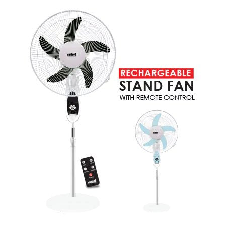 Sanford JAPAN, Up to 30 Hours On Battery, 18' Rechargeable Floor Fan, Led Light, 9 Speeds, AC/DC Operated, Remote Control, Timer, Built-in USB charger, Can Be Charged By Solar Panel