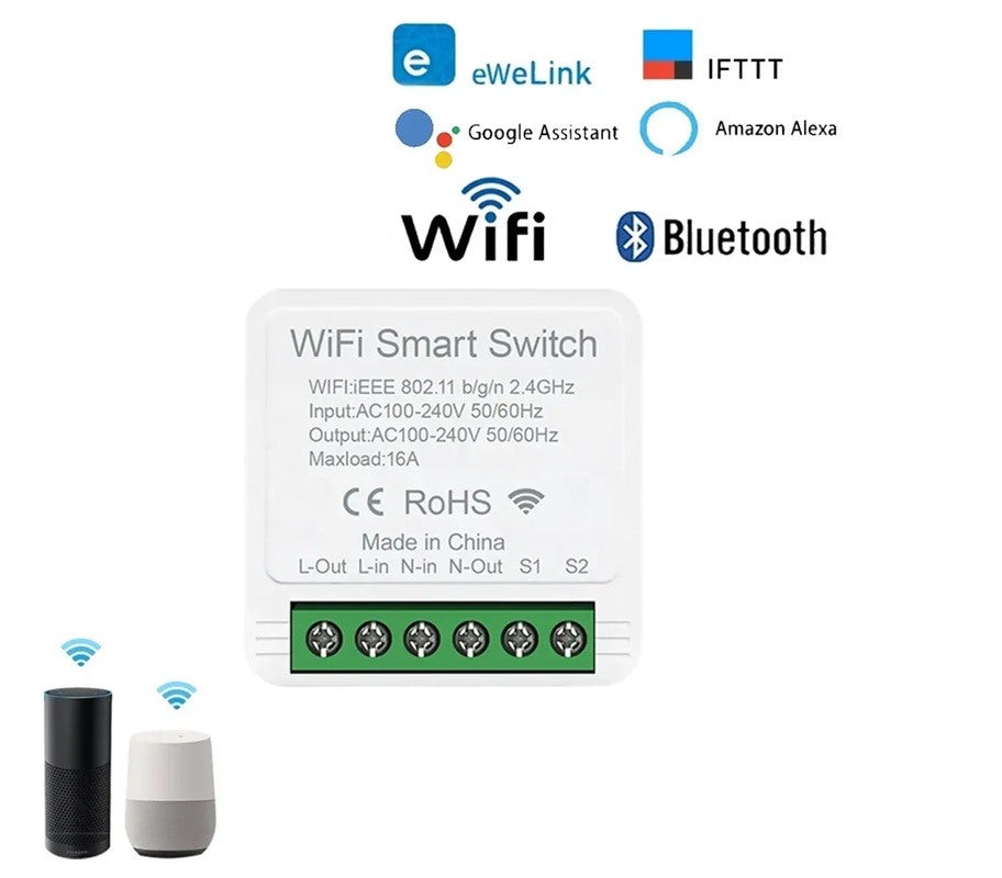 Ewelink Wifi Mini Smart Switch + Bluetooth 16A Ac 100-240V 1 Gang 2 Way