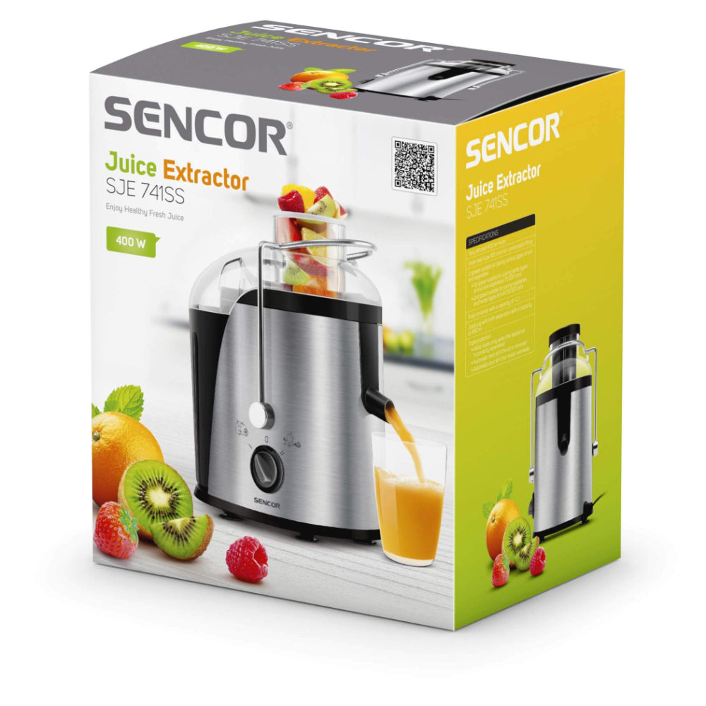Sencor Juicer, Wide Feed Tube (65mm) For Comfortable Filling, Automatic Pulp Separation, 2Speeds, Easy To Clean, SJE-741SS
