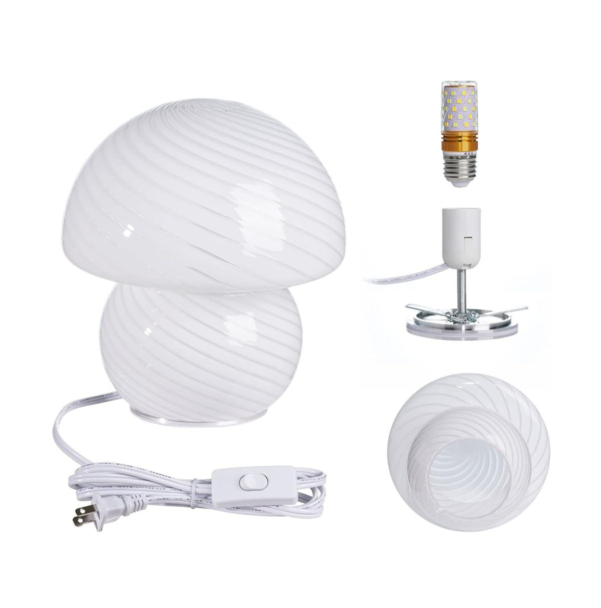 White Decorative Glass Bedside Table Lamp 18 cm, SK1951416