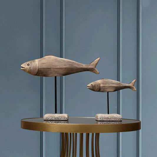 Pair of Fish Resin Sculptures - Modern Abstract Home and Art Decor, SK883