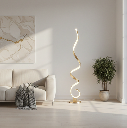 Modern Gold Spiral LED Floor Lamp 138 cm, Plug-In Ambient Lighting, SK861