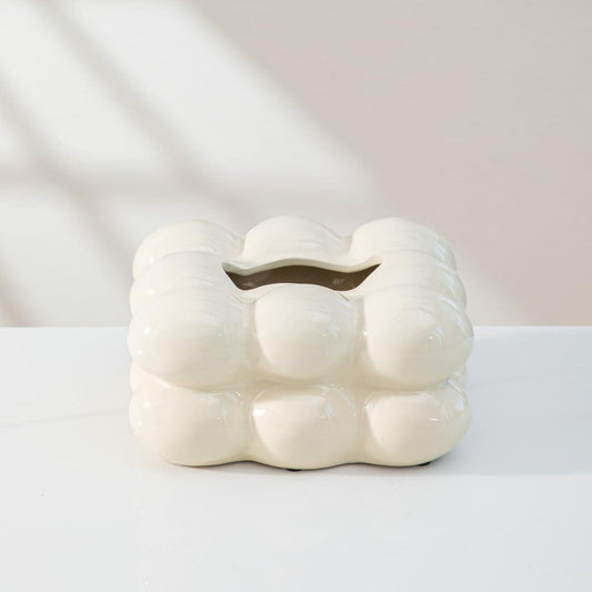 White Ceramic Tissue Box Cover - Refined Minimalist Decor Statement, SK867