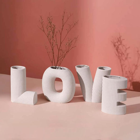 Classic White LOVE Ceramic Vase Set - Decorative Letter Vases, SK869