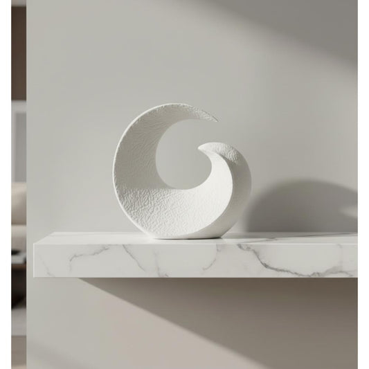 Modern Abstract Wave Sculpture 21 cm - Textured White Decorative Figurine Accent, SK871