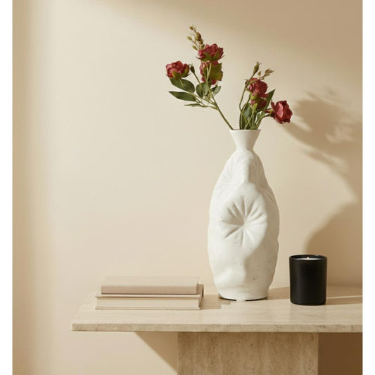 White Textured Ceramic Decorative Vase 30 cm Height, SK872