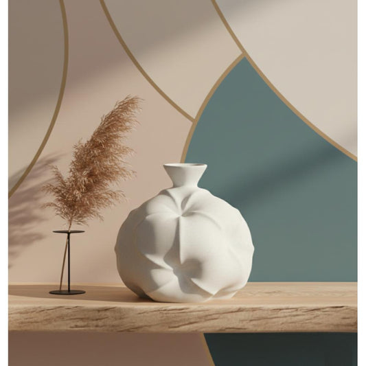 White Textured Ceramic Decorative Vase, SK873