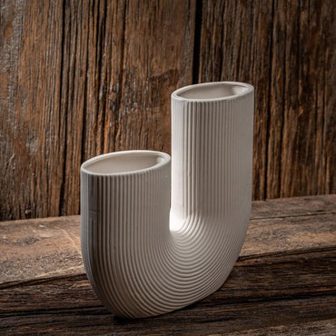 U-Shape Ceramic Vase - Minimalist Modern Decorative Flower Vase, White, SK874