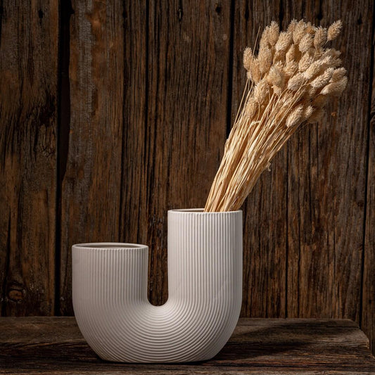 U-Shape Ceramic Vase - Minimalist Modern Decorative Flower Vase, White, SK874
