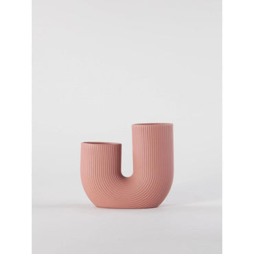 U-Shape Ceramic Vase - Minimalist Modern Decorative Flower Vase, Brick, SK875