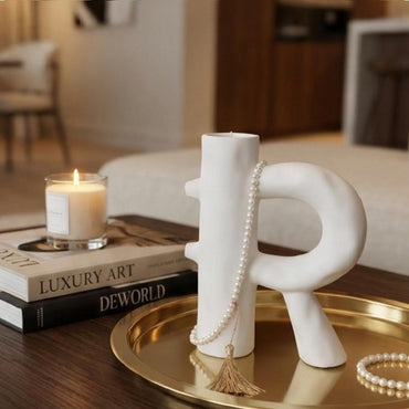 Letter -R- Ceramic Decorative Vase, Textured Modern Sculptural Design, SK876