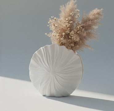 Modern Shell-Shaped Ceramic Vase, Sculptural Decorative Accent, SK877