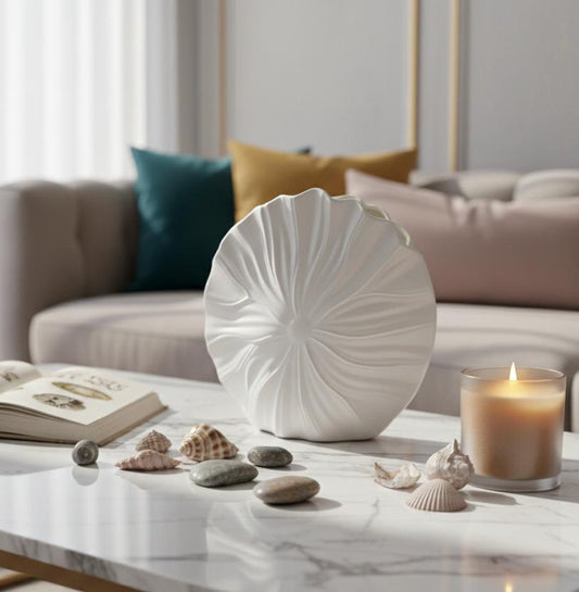 Modern Shell-Shaped Ceramic Vase, Sculptural Decorative Accent, SK877