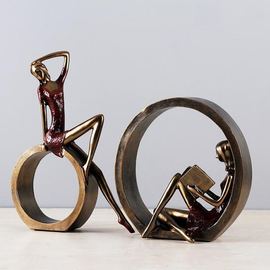 Modern Women Duo Resin Figurine - Artistic Home Decor Accent, SK882