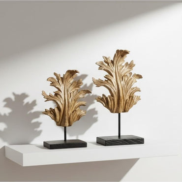 Elegant Leaf Sculptures - Set of 2 Resin Decorative Statues, 33 cm & 29 cm, SK901