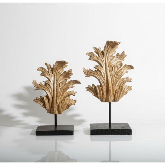 Elegant Leaf Sculptures - Set of 2 Resin Decorative Statues, 33 cm & 29 cm, SK901
