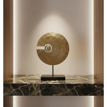 Modern Circular Resin Sculpture with Wood Texture 52 cm, SK902