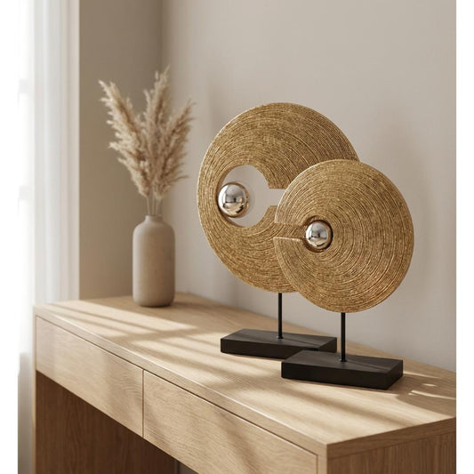 Modern Circular Resin Sculpture with Wood Texture 41 cm, SK903