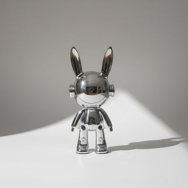 Silver Rabbit Heart Statue - Cute Decorative Figurine, SK907S
