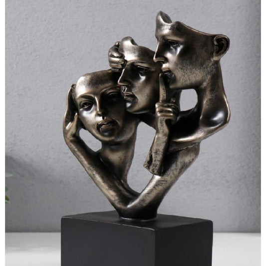 Silence Is Gold - No Hear, No See, No Speak, Abstract Bronze Resin Art Sculpture 26 cm, SK915E