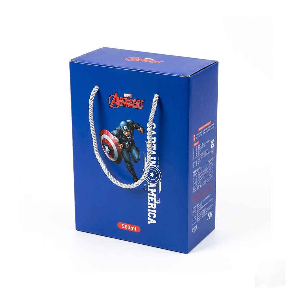 Disney Avengers Captain America Water Bottle 500ML, Stainless Steel, Threaded LID, Lightweight & Durable, Crack-Proof and Spill-Proof, Includes Protective Cover, SK979