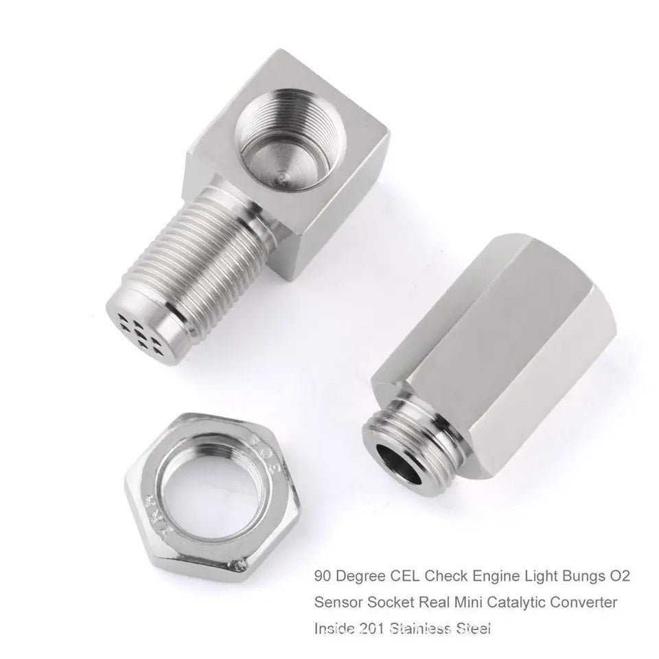 Iron Oxygen Sensor Adapter with Catalytic Converter - L Shaped