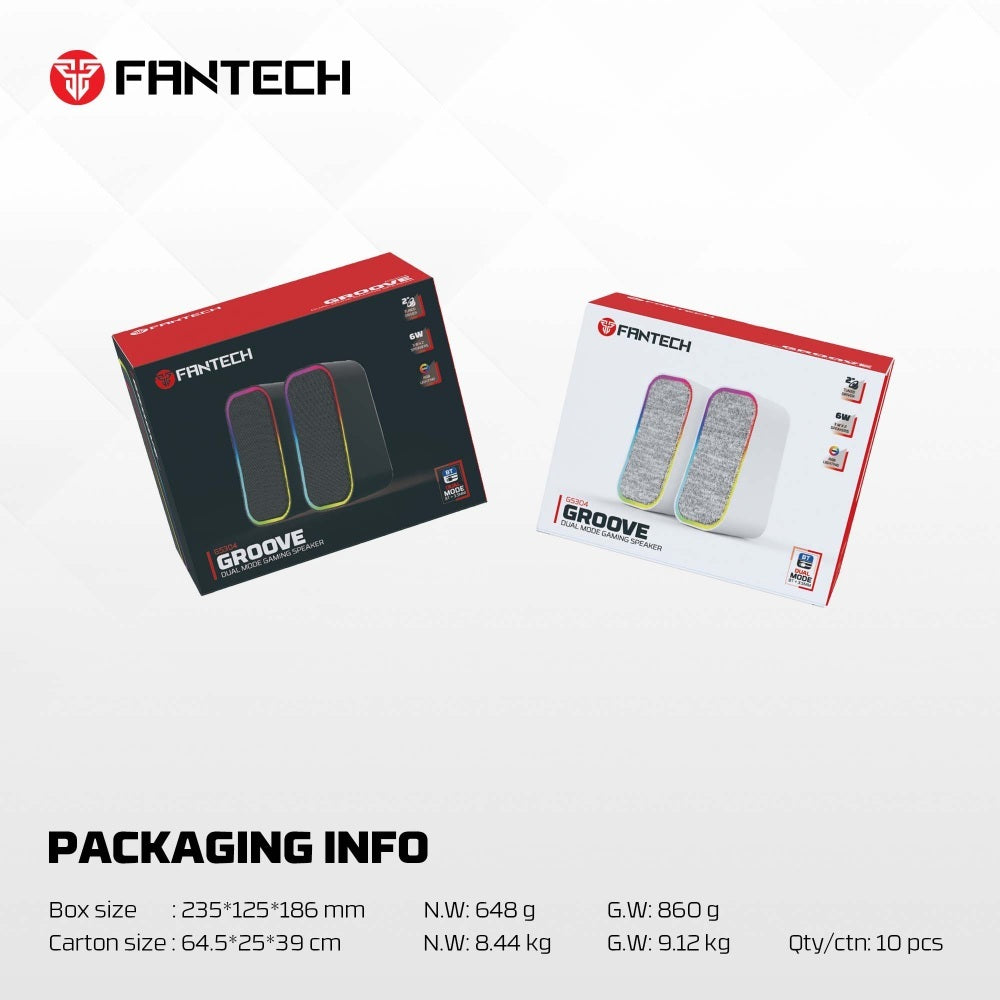 Fantech, Gs304 Groove Dual Mode (Wired & Bluetooth) Rgb Gaming Speaker, 6W 2' Tuned Drive, Deep Bass Boost