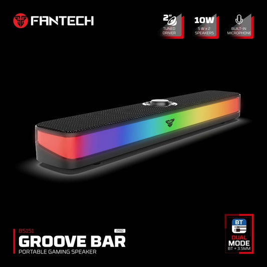Fantech, Bs151 Groove Bar Dual Mode (Wired & Bluetooth) Rgb Gaming Speaker, 10W + Built-In Microphone