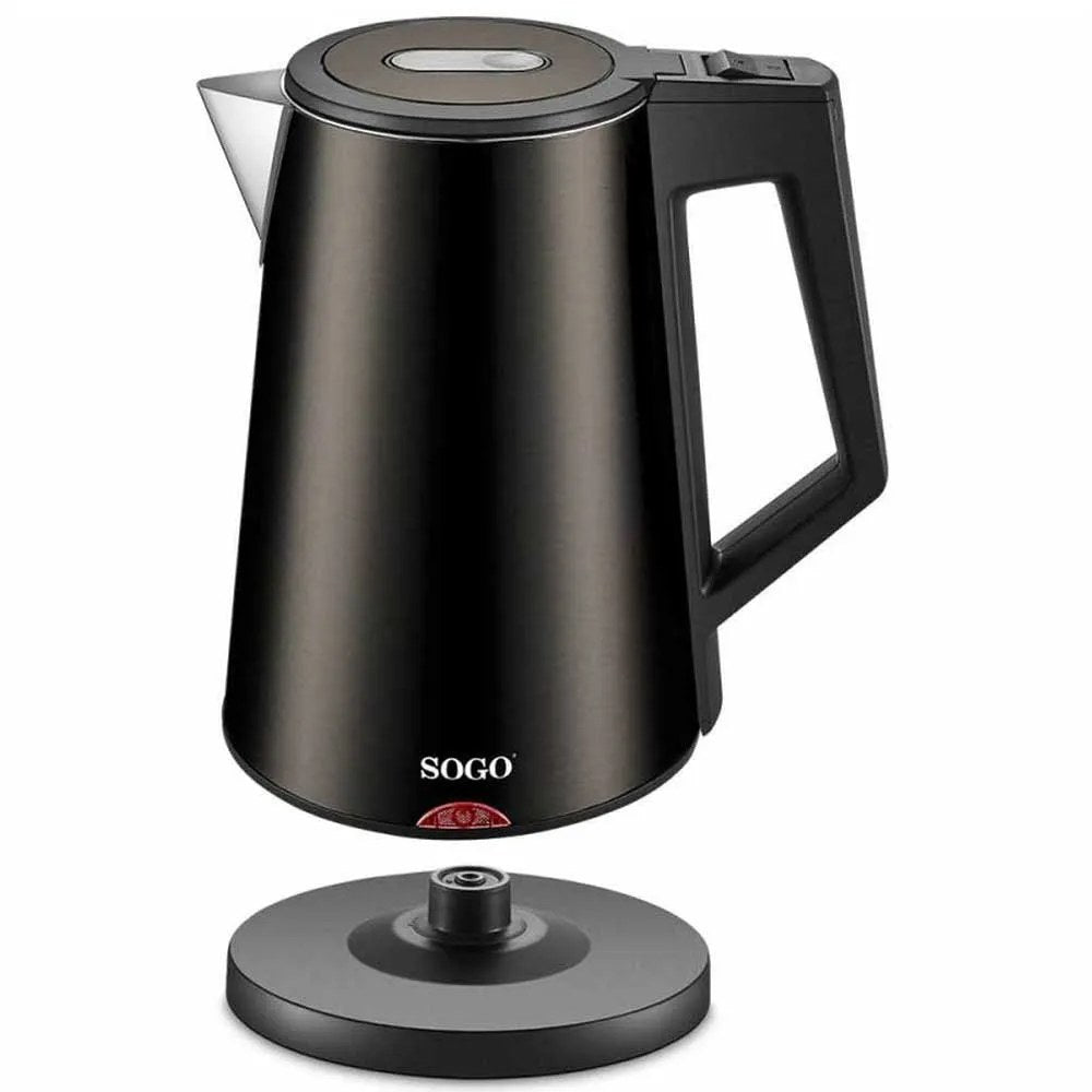 Sogo, Cordless Water Kettle Deluxe S/S Black With Keep-Warm Function, 1.7L - 1830W