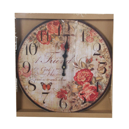 OGO, MDF / Wood Vintage Analog Wall Clock, Battery Operated for Dining or Living or Room Decor 35cm