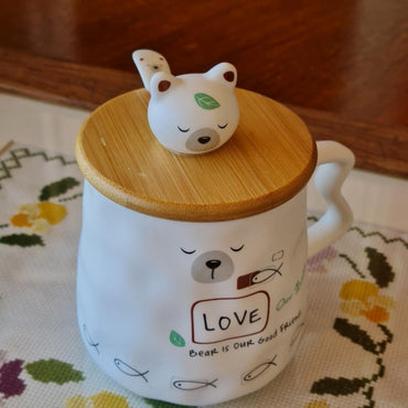La Perla, New Bone China 3Piece Set Mug With Spoon And Cover (Mug 8.5*9.5Cm)