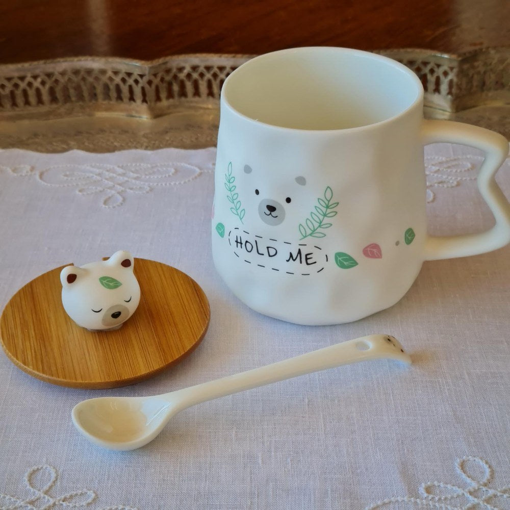 La Perla, New Bone China 3Piece Set Mug With Spoon And Cover (Mug 8.5*9.5Cm)
