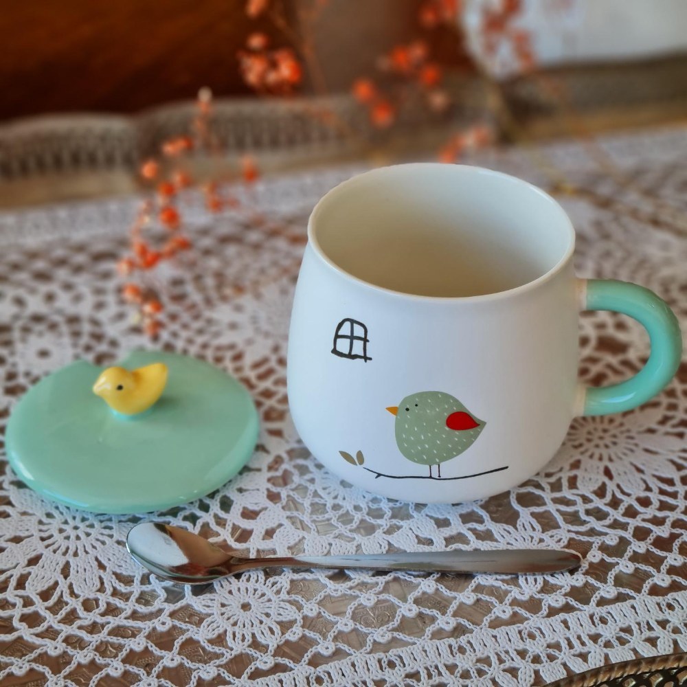 La Perla, New Bone China 3Piece Set Mug With Spoon And Cover (Mug 8.3*9.5Cm)