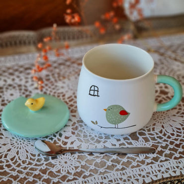La Perla, New Bone China 3Piece Set Mug With Spoon And Cover (Mug 8.3*9.5Cm)