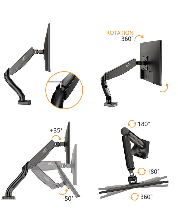 Kaloc, Ds90 Single Desk Monitor Arm, Adjustable Gas Spring & Support Max 32 Inch