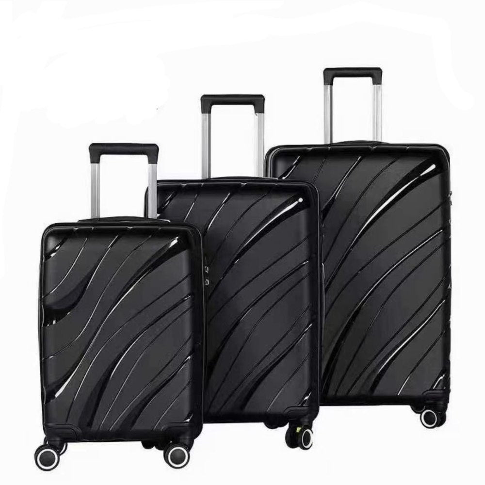Superspace, Polycarbonate Fully Lined And Expandable Travel Suitcase Hard Cover 4 Wheels Luggage 3 Piece Set Black