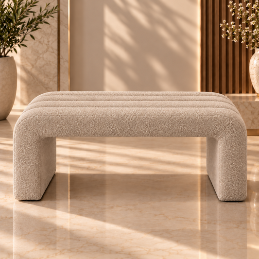 Beige Bouclé Sculptural Bench | BNCH764045B