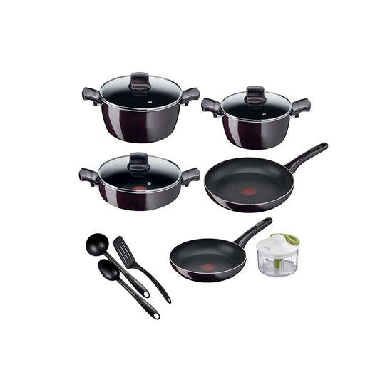 Tefal, New G6 Resist Intense - 12Pcs Set: Frypan 24-28cm, Stewpot 22-26cm W-Glass LID, Shallow Pot 26cm W-Glass LID, Spoon, Ladle & Spatula, Manual Chopper, TEF-D5229383