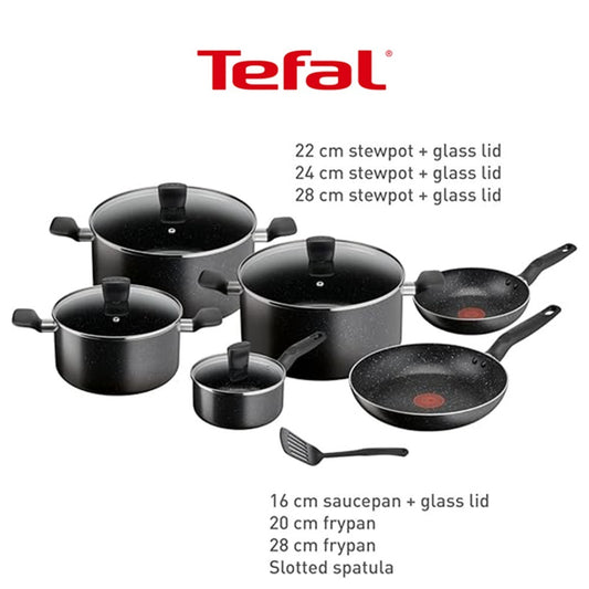 Tefal, Dark Stone 11 Pc Set Stewpots 22/24/28 Cm, Saucepan 16 Cm, Frypans 20/28 Cm, Slotted Spatula