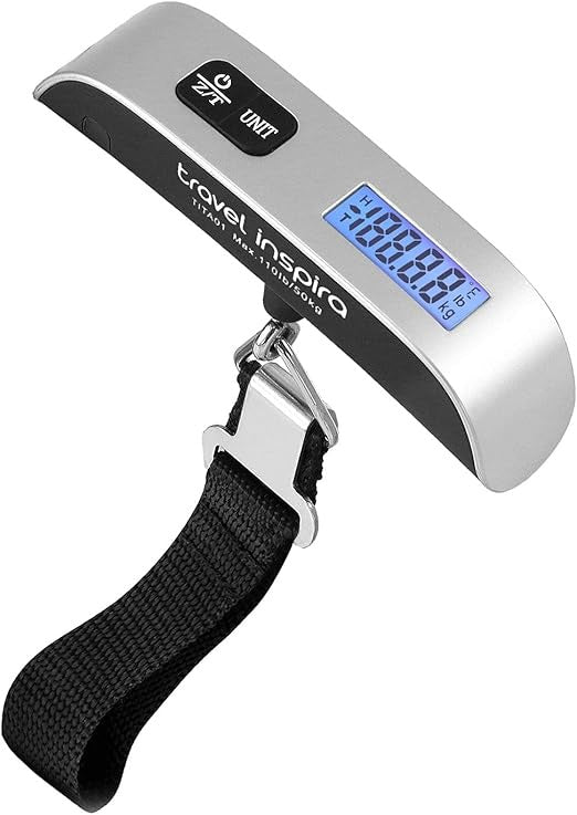 Travel Inspira, Luggage Scale, Portable Digital Hanging Baggage Scale For Travel, Suitcase Weight Scale With Rubber Paint, 110 Pounds, Battery Included