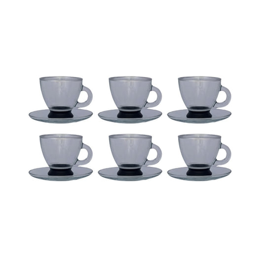 Pasha Home, Set Of 6 Tea Cup Transparent With Black Base 4 Oz, Tur-Rom410