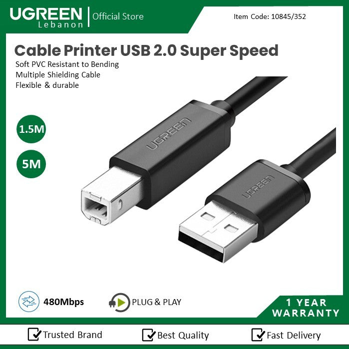 Ugreen, Cable Printer USB 2.0 1.5M Super Speed